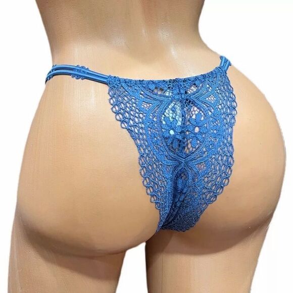 Victoria’s Secret Especial Edition Sexy Crochet lace Itsy Mini Panty Teal Large - Picture 2 of 6